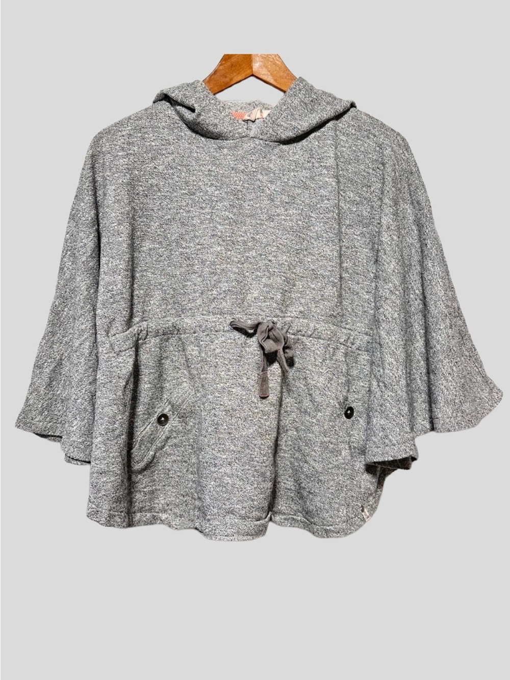 ROXY Grey Hooded Poncho Cape Sweater Oversized Drawstring Pullover XS